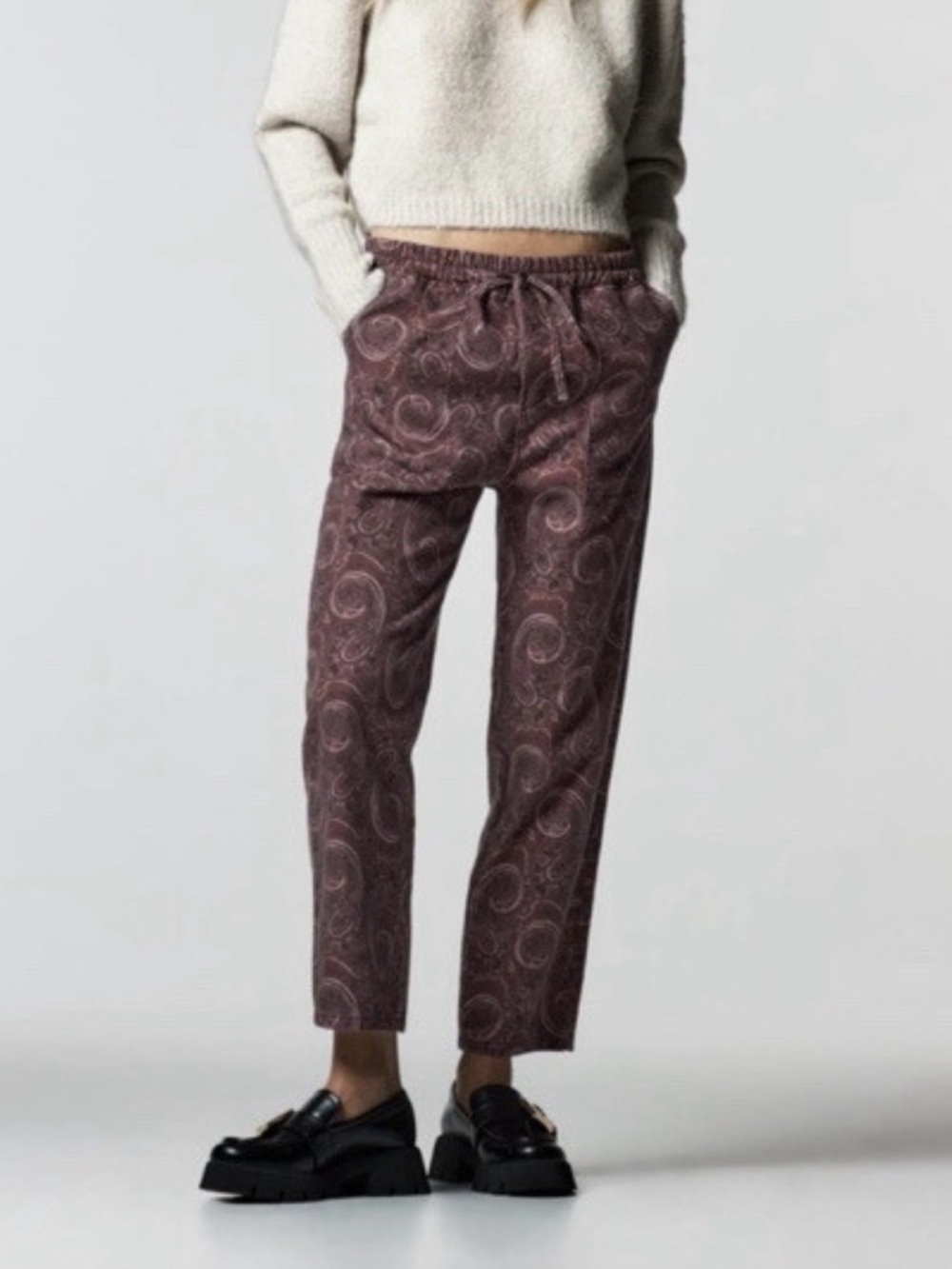 Zara Purple Paisley Drawstring Trousers